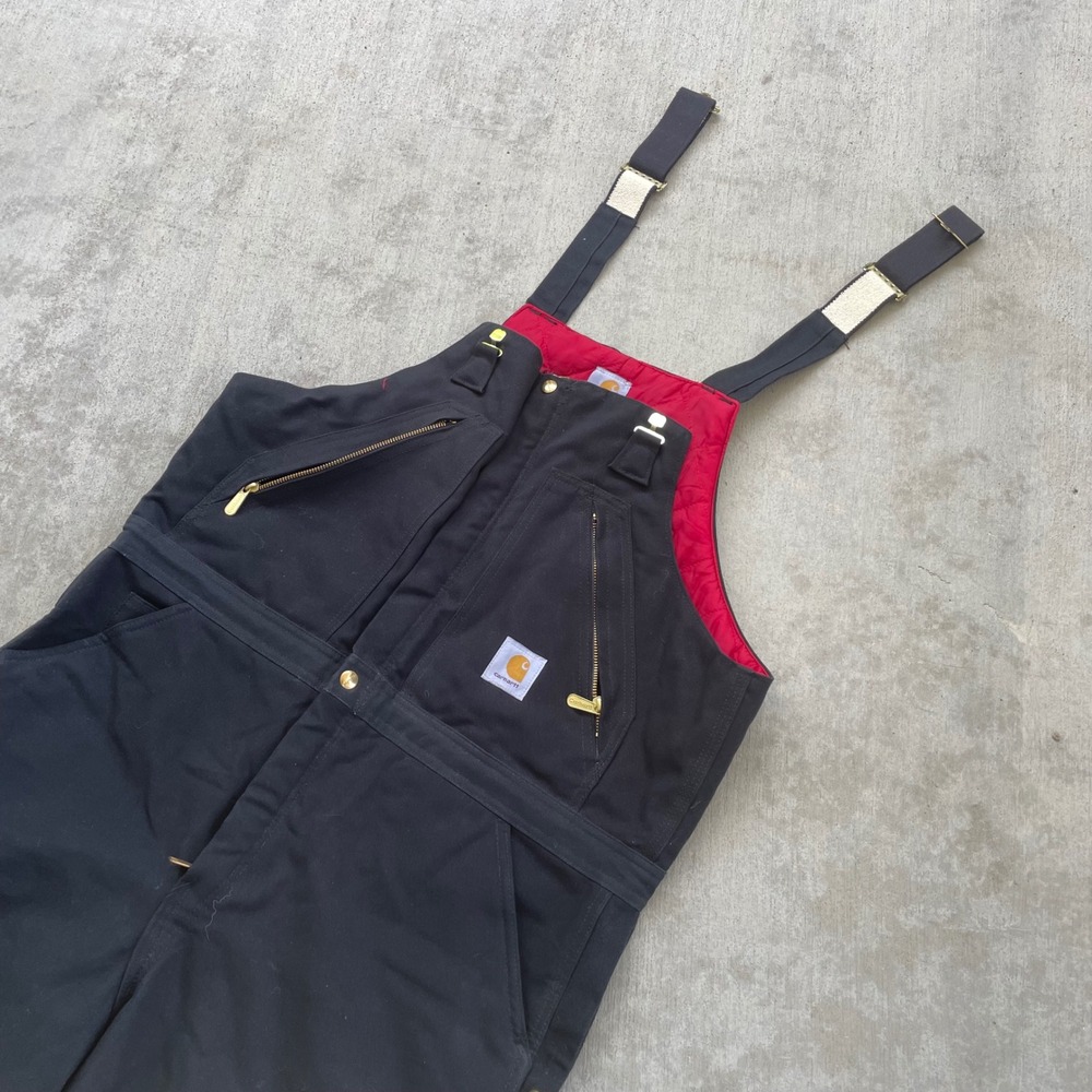 Carhartt Mens R02 BLK Quilt Lined Duck Bib Overalls Black 38 x 30 Made in USA